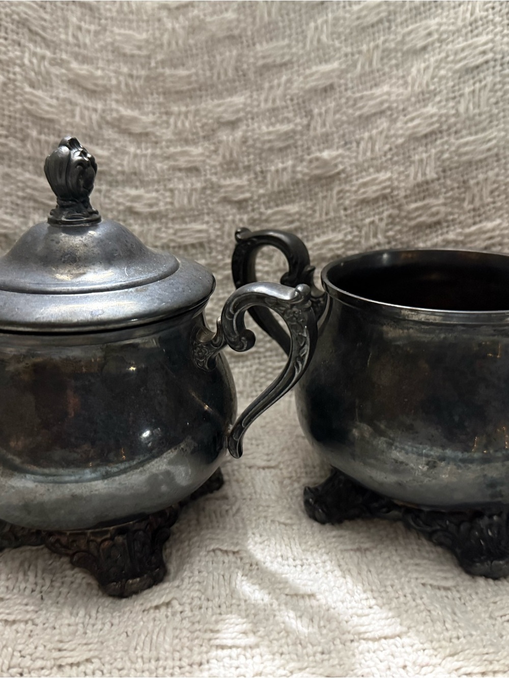 Silver-Tone Ornate Sugar and Creamer Set - Classic Serveware